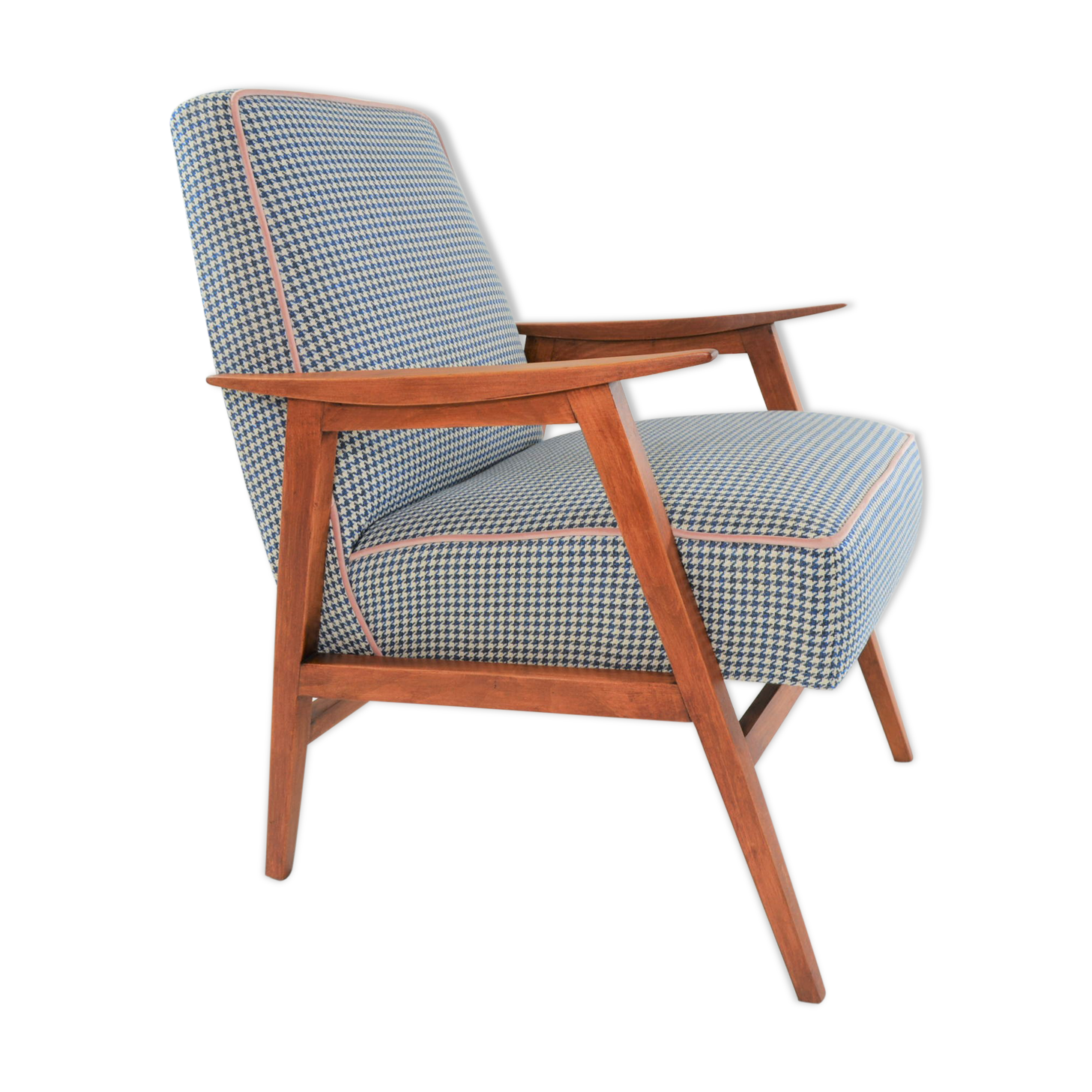 Fauteuil Lune pieds de poule bleu