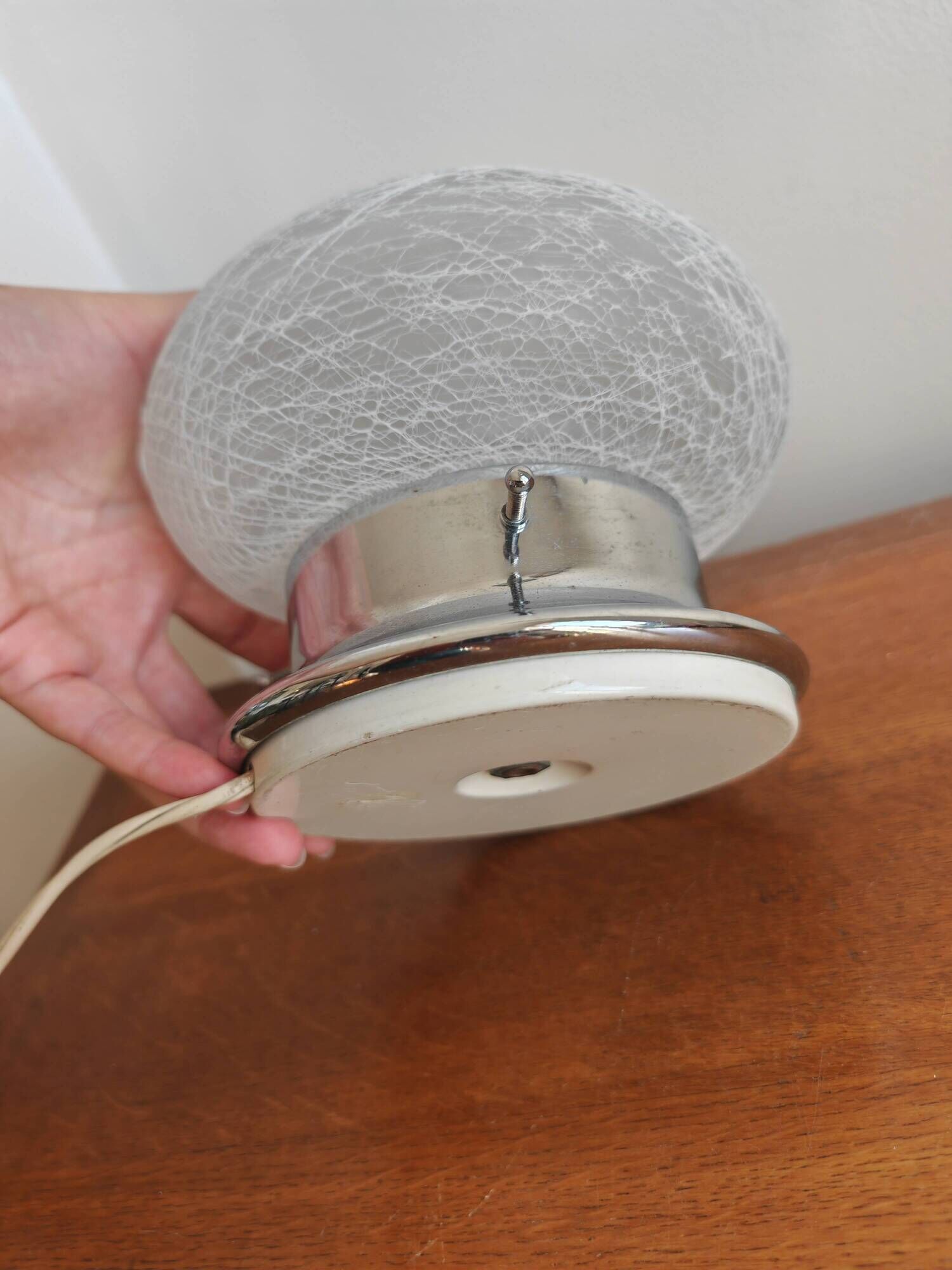 Vintage Space Age Mushroom Lamp – Textured Glass & Chrome (1970s)