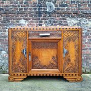 Art deco sideboard marble top, old buffet furniture, vintage dresser