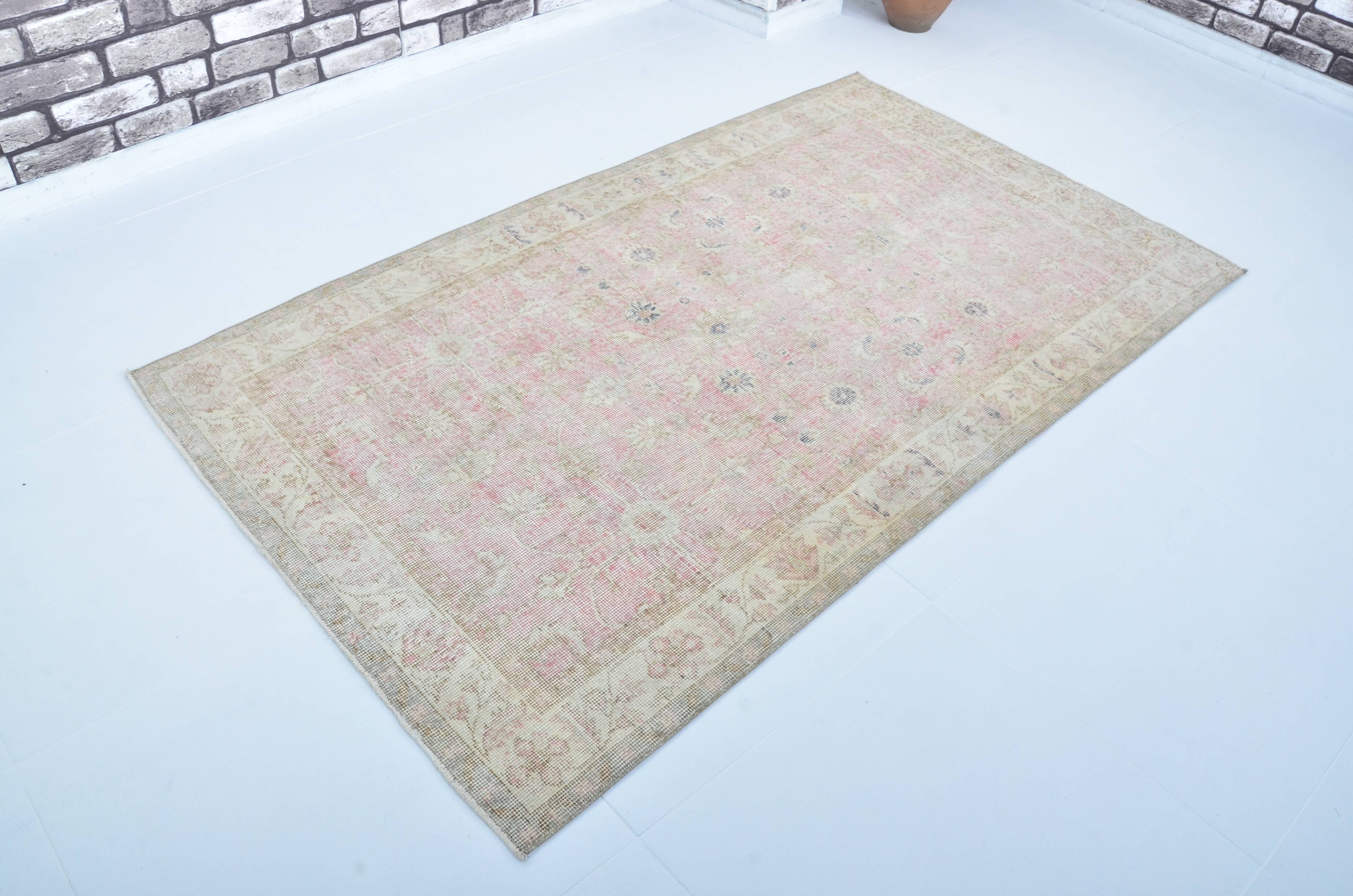 Tapis floral turc beige et rose sku 3221