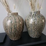 Pair of glazed and veined stoneware vases
