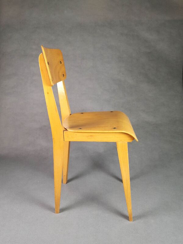 Chaise tout bois enfant pieds compas siglée 118