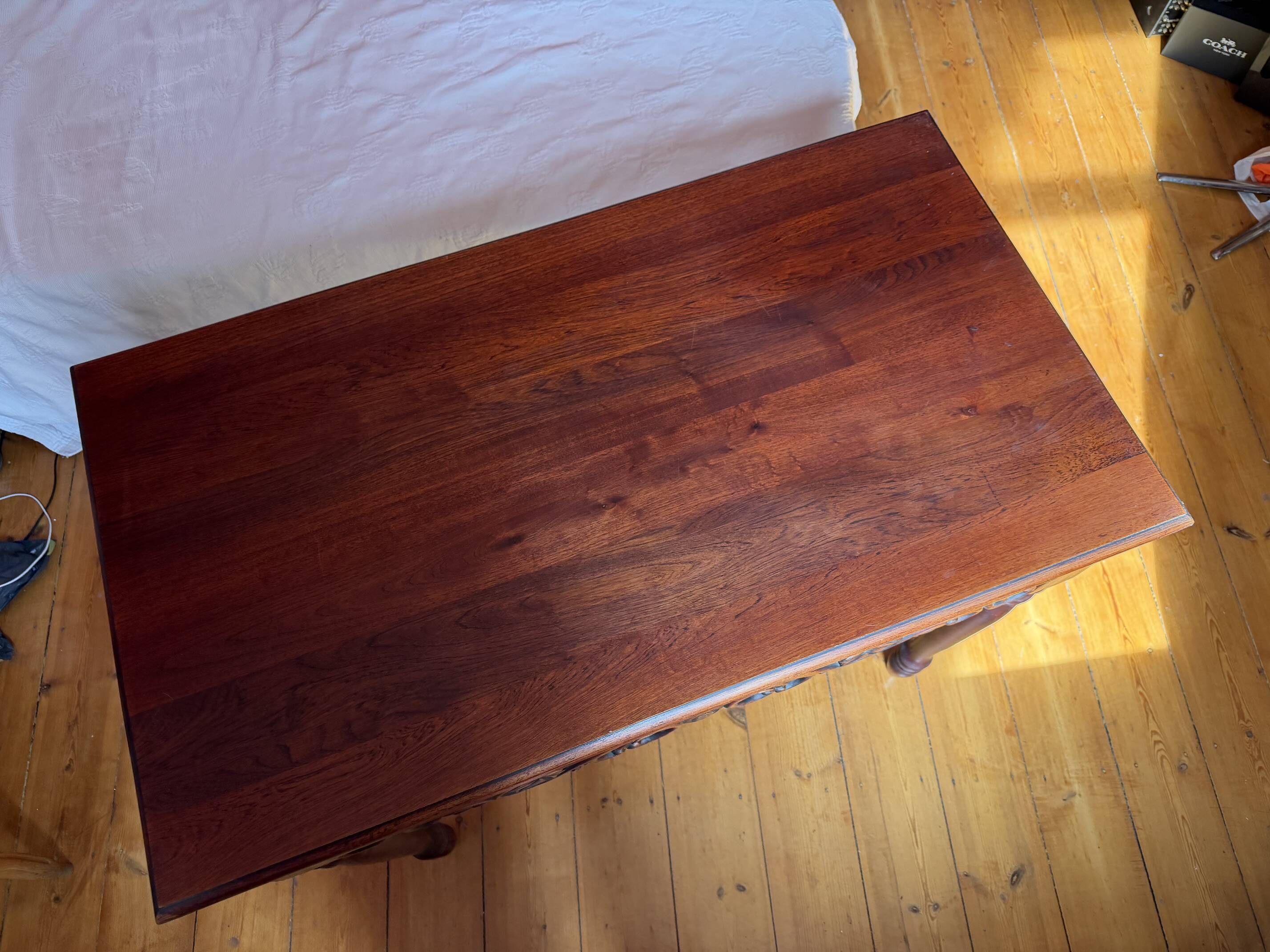 Belle Époque Desk — Carved openwork mahogany, baluster legs