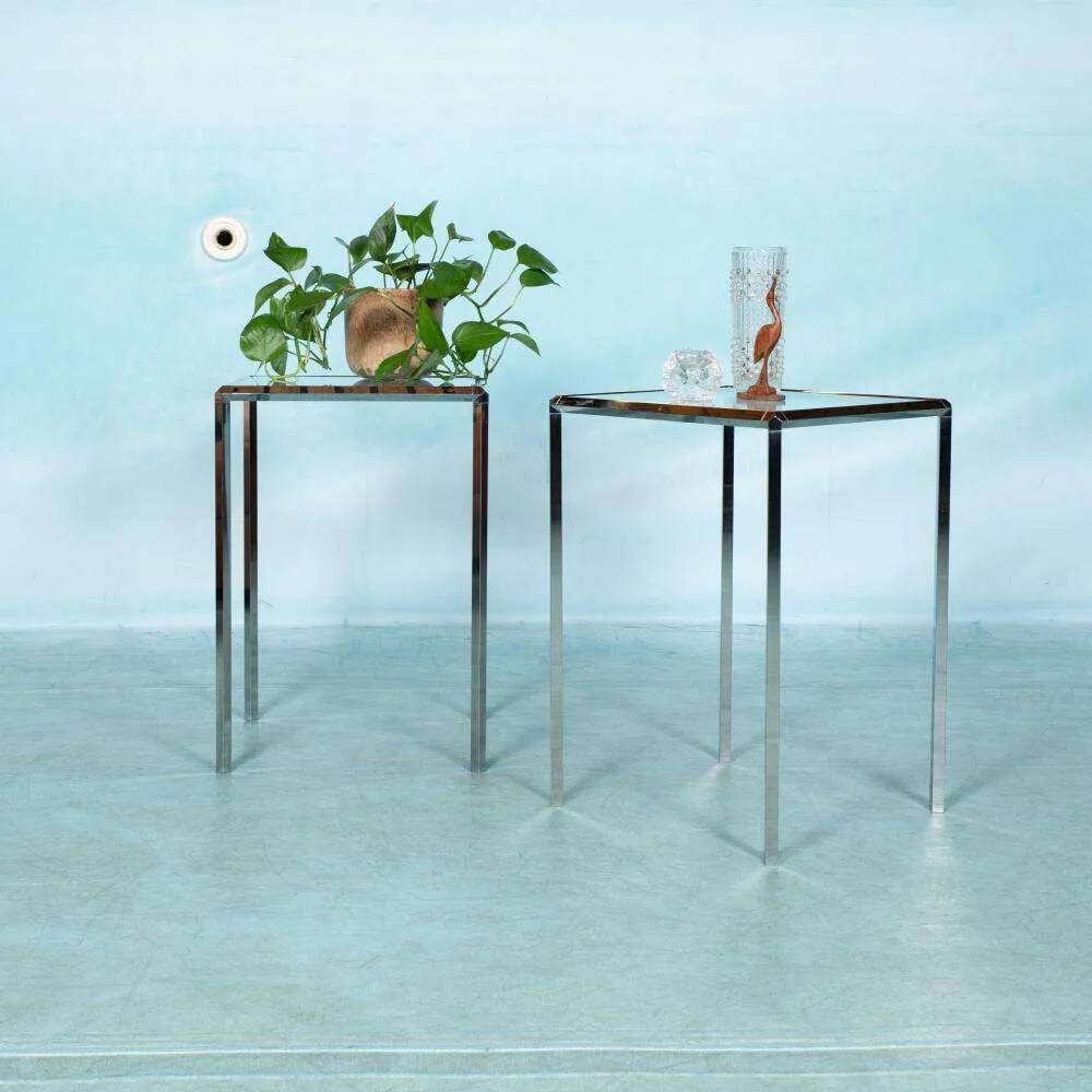 Vintage Herman Miller glass & chrome side tables, Converta