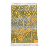Moroccan Berber carpet Beni Ouarain gray green with yellow patterns 2.55x1.52m