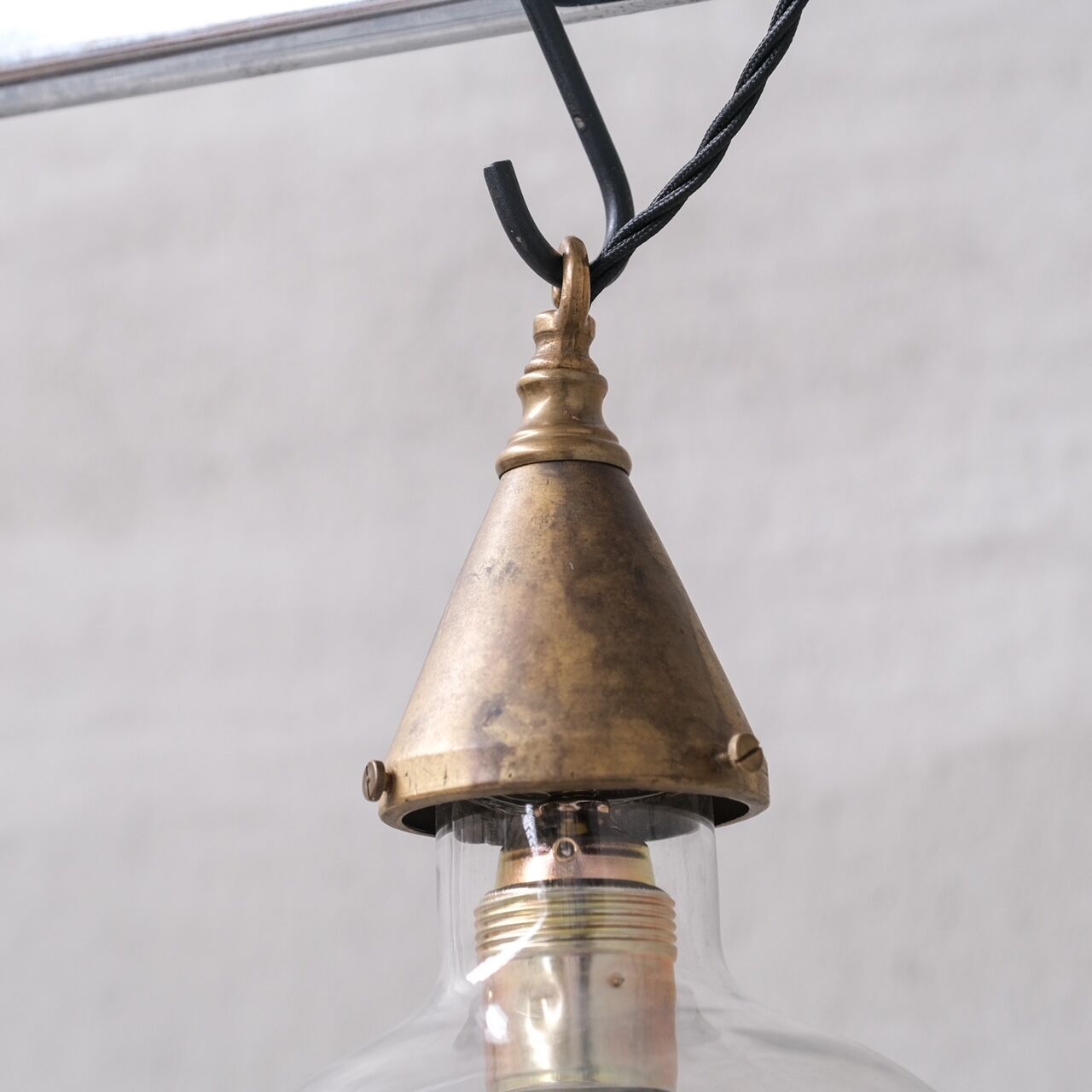 Clear Glass and Brass Bulb Mid-Century French Pendant Light