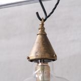 Ampoule en verre clair et laiton pendentif français du milieu du siècle