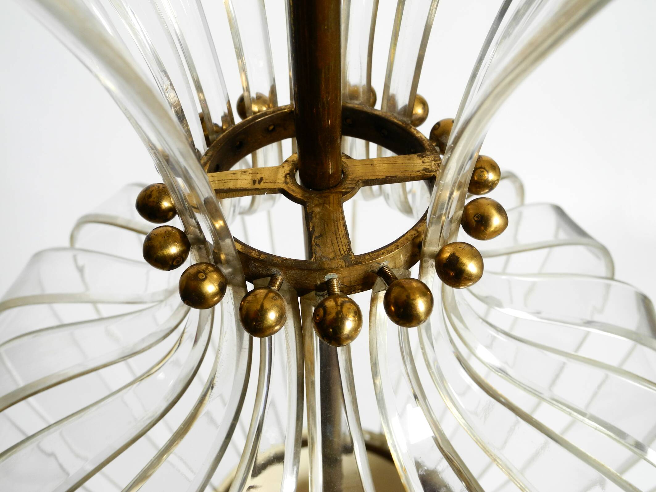Mid-Century Pendant Lamp by Vereinigte Werkstätten, in Brass and Plexiglass