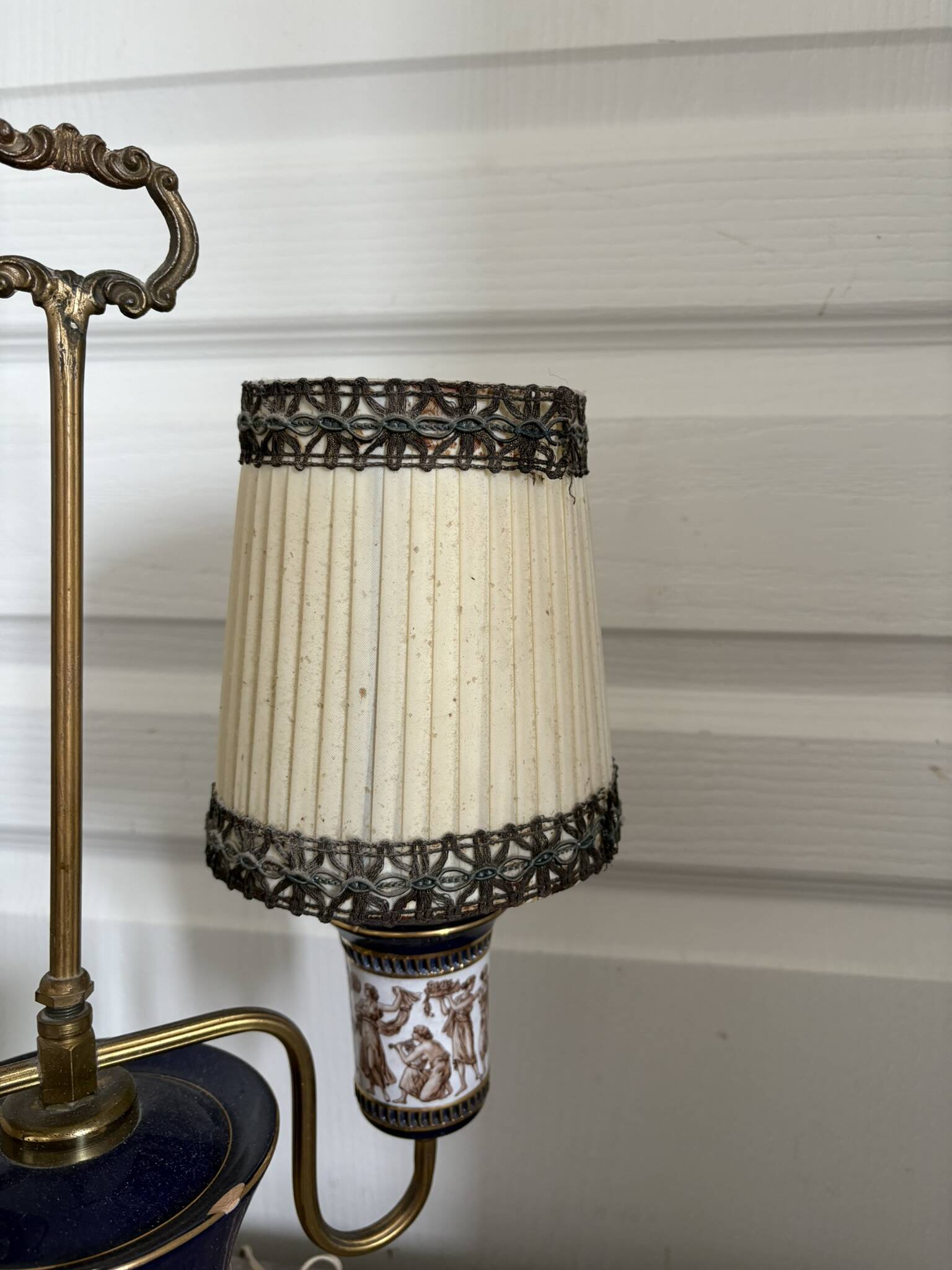 Antique Florentine Table Lamp Italian Blue Porcelain Ceramic
