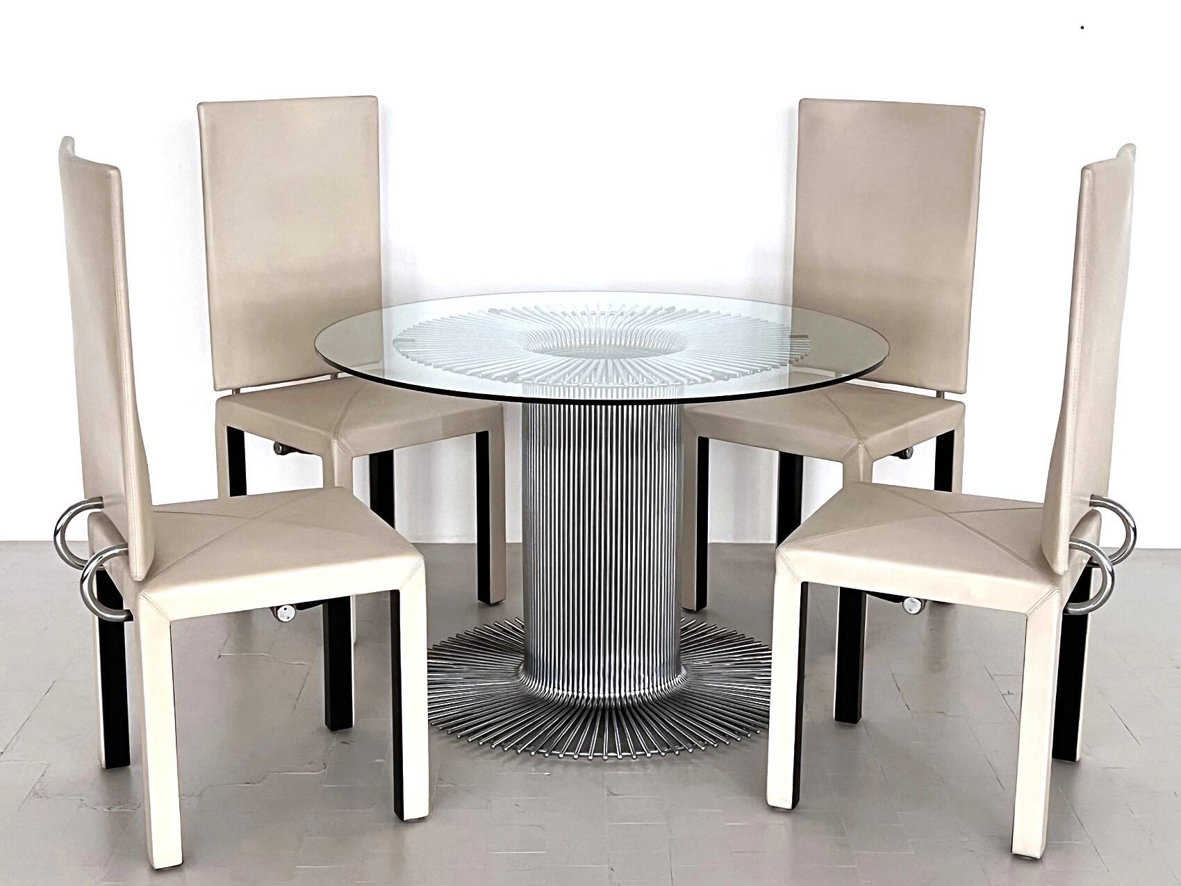 Italian Pedestal Dining Table in Chrome and Glass