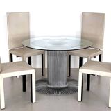 Italian Pedestal Dining Table in Chrome and Glass