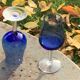 8 vintage cobalt blue glass port or aperitif glasses with transparent base