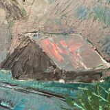 Ancient painting, mountain landscape, signed and dated 73