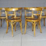 Set of 6 Fischel 1932 bistro chairs with exceptional wooden seats