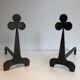 Pair of wrought steel and iron chenets with clover decorations 1950