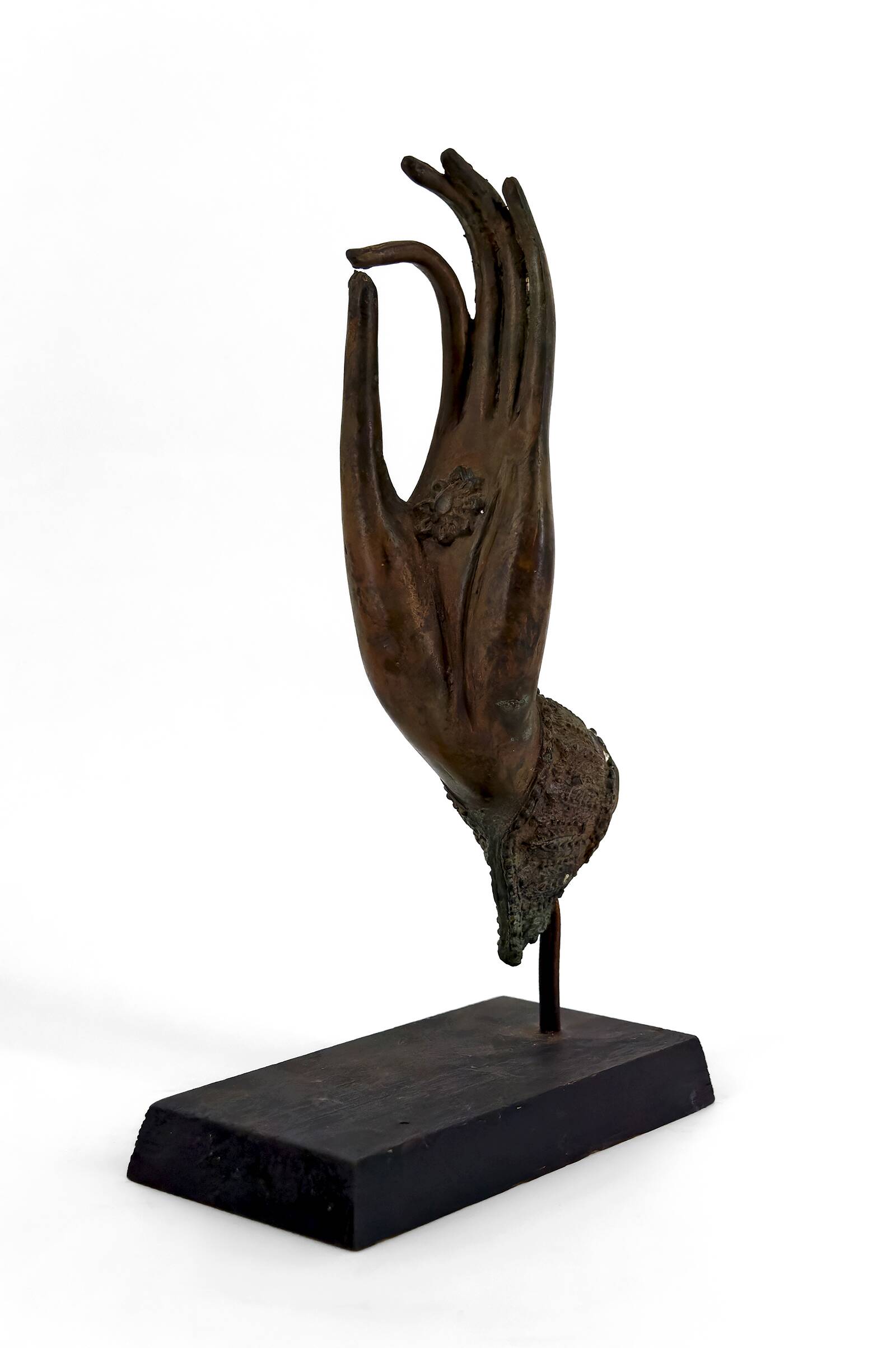 Patinated Bronze Buddha Hand, mounted on a Base, Thailand, 20th Century