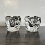 Pair of rose crystal candle holders by Daum France