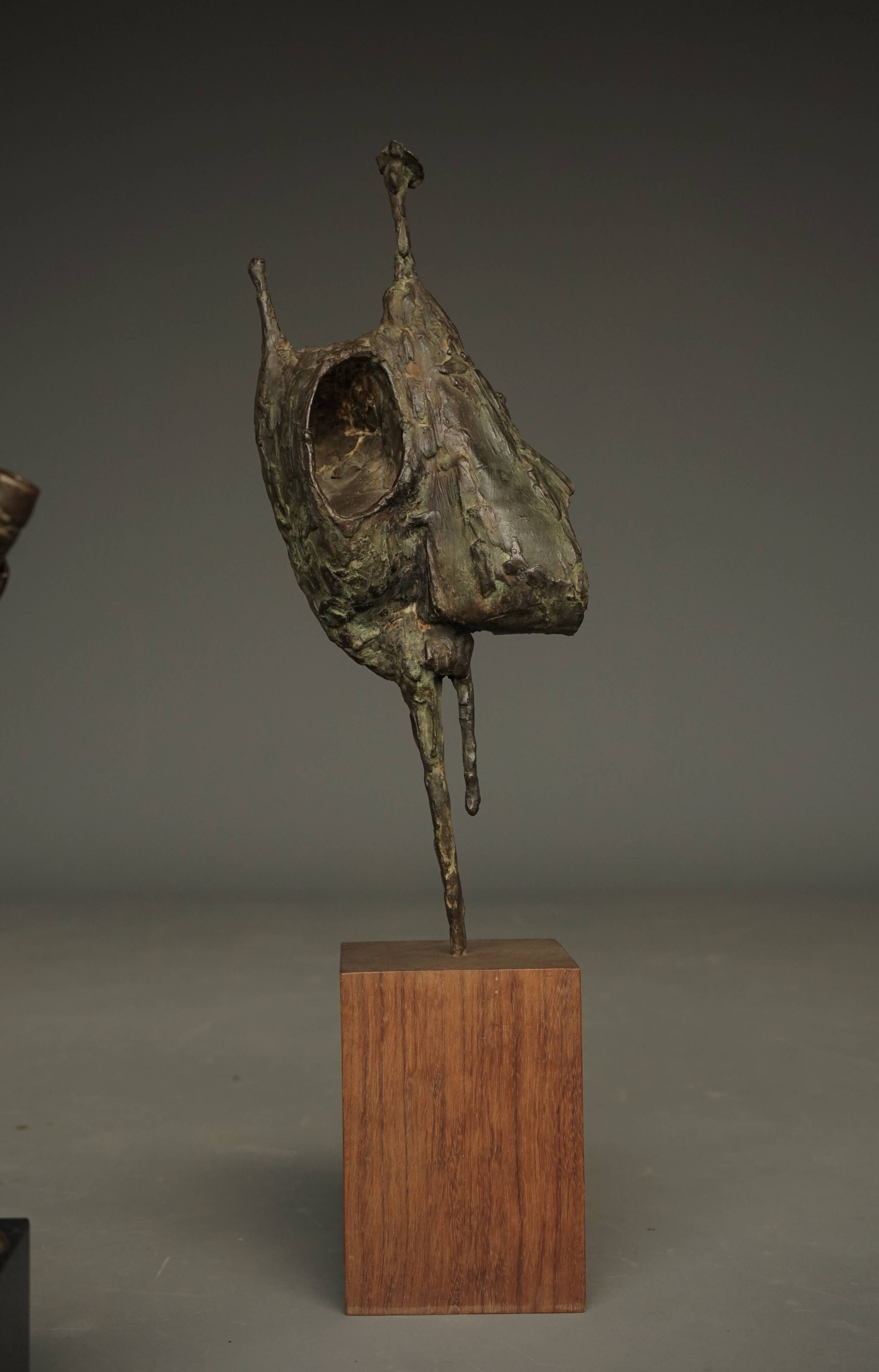 Jetty Homan, Abstract Sculpture, 1970s, Bronze & Teak