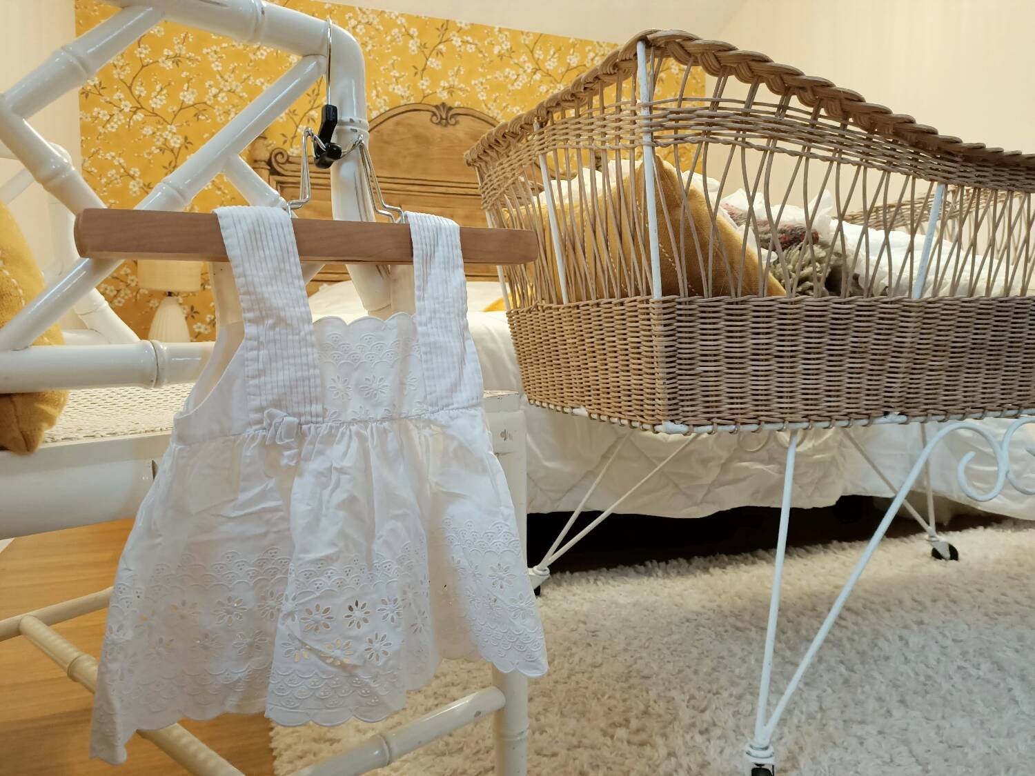 Rattan and wrought iron cradle