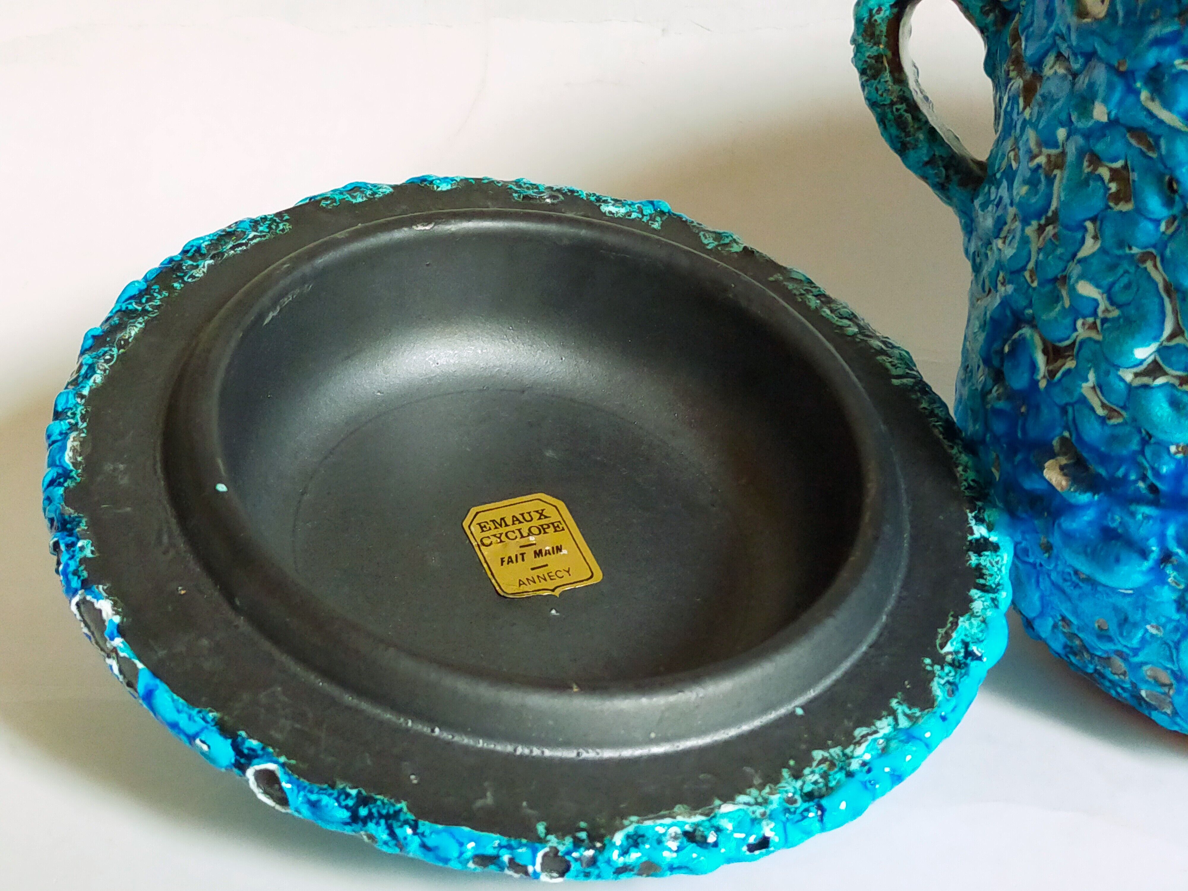 Covered ceramic pot fat-lava foam glaciers, enamels le cyclope, annecy