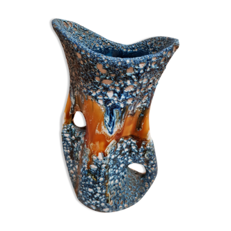 Vase lava bleu et marron années 1950-60