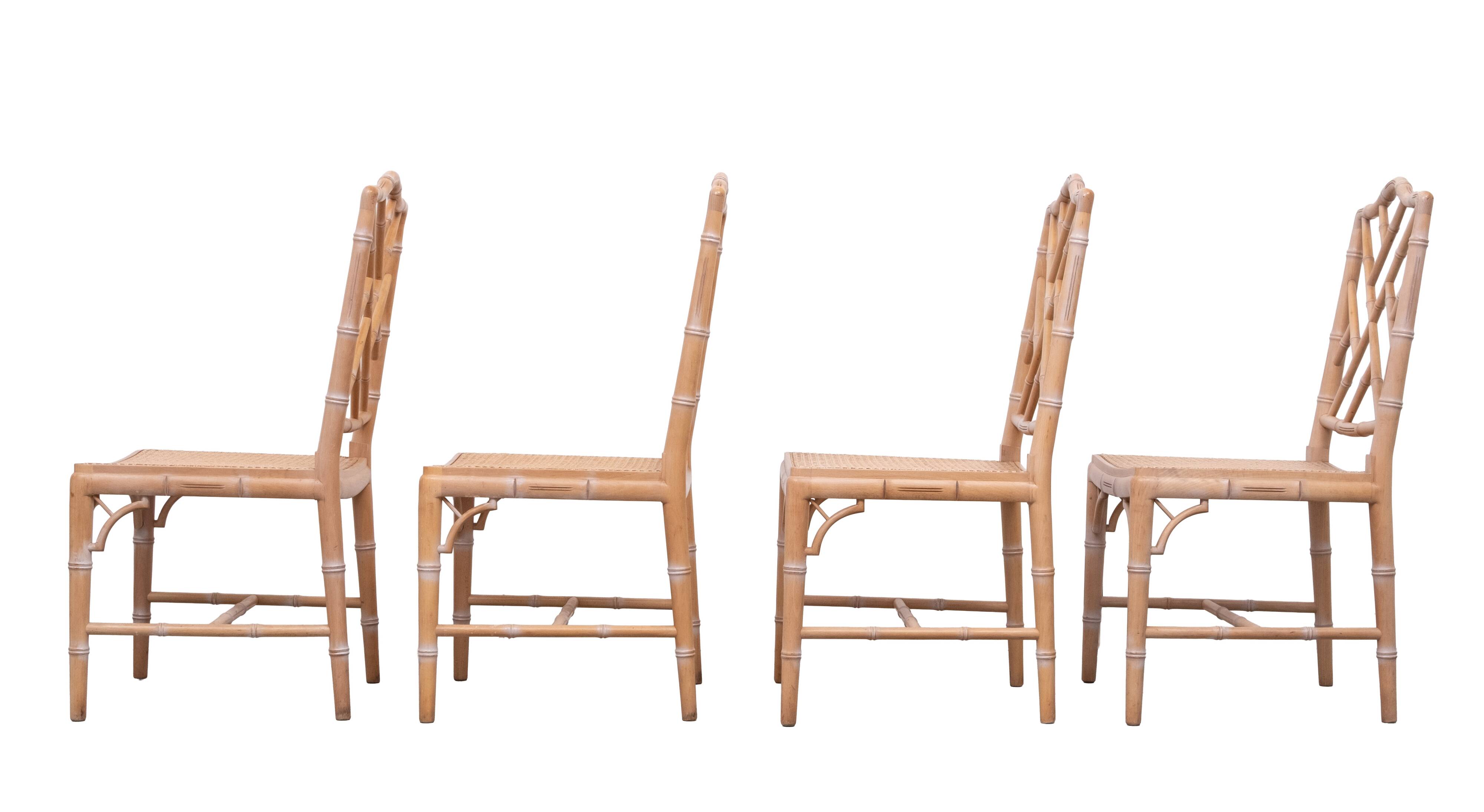 Set of 4 Chinese Chippendale Chairs Chic Regency Style Seating Woven Cane