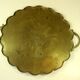 1950s handmade heavy brass serving tray, with handles and small feets, marked, vintage