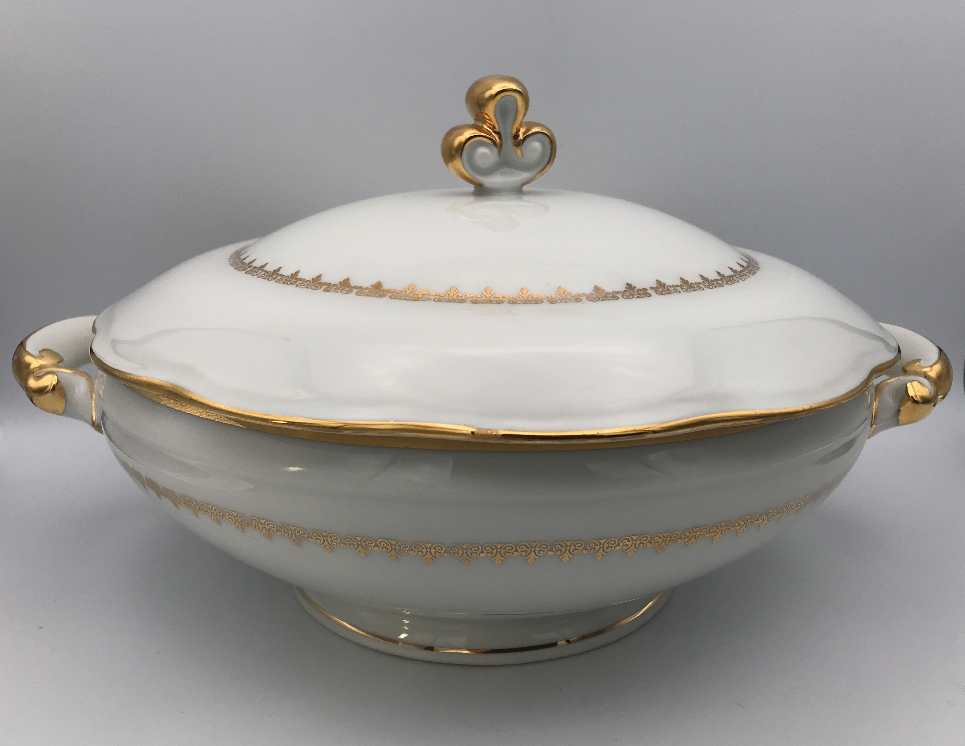 Soup bowl in white porcelain paste and enamels of limoges finish gilding