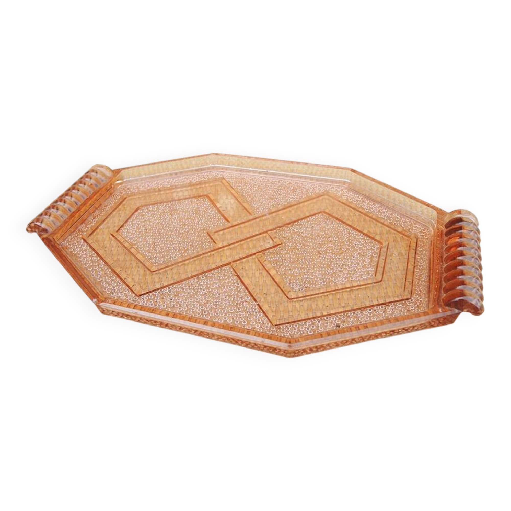 Vintage pink moulded glass Art Deco tray