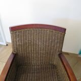 2 armchairs in woven rattan and wood, 1980s