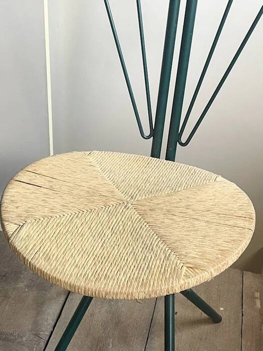 LaPalma folding chairs set of 2, dark green metal & woven cord, Italy, 1970s