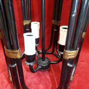 Lantern Cage 3 lights black lacquered metal and gilded brass, french work of the 1950s