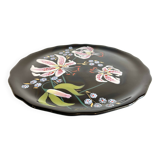 LONGWY earthenware dish with lilies signed L. VALENTI
