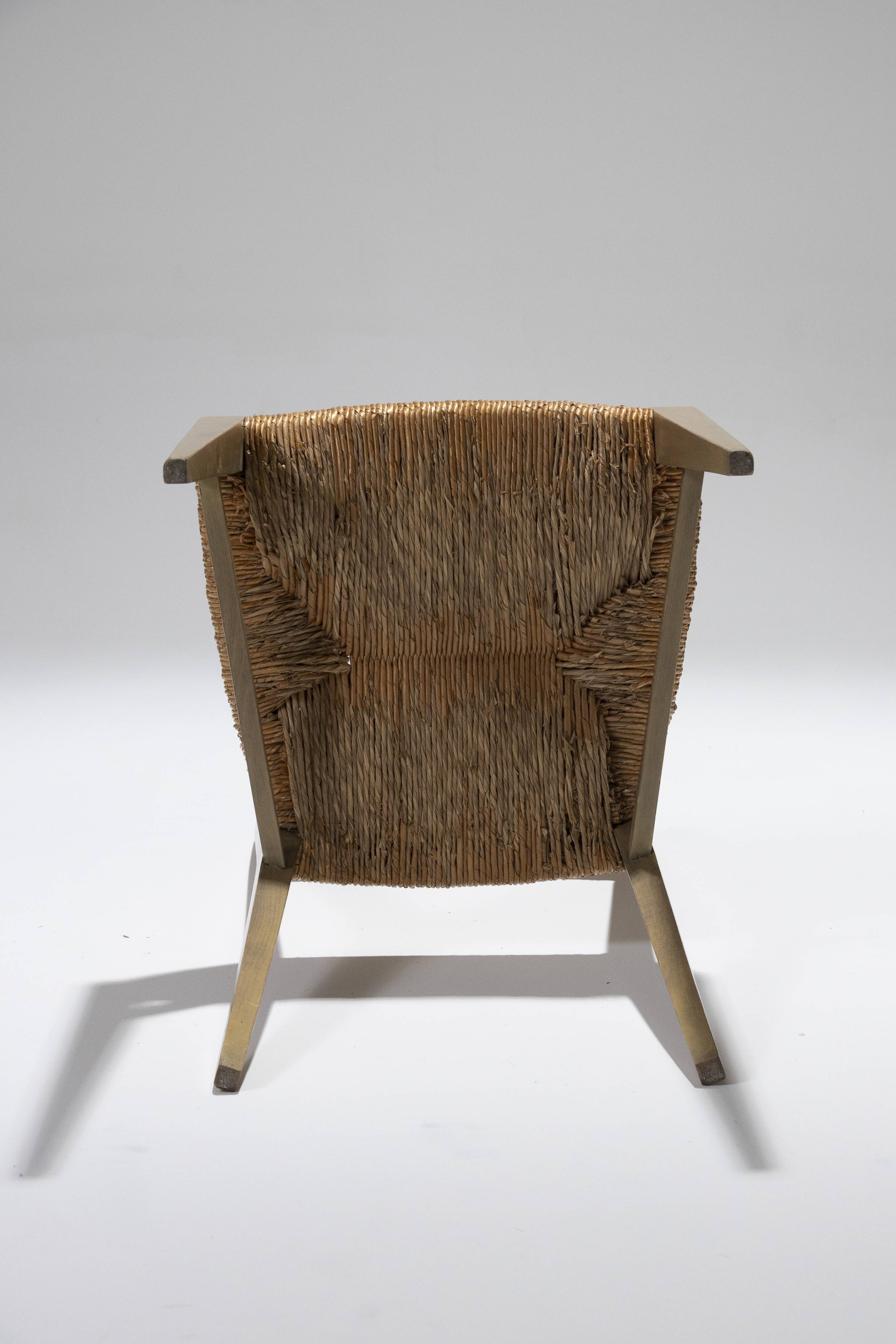 Pair of straw chairs, geneviève pons, 1950s