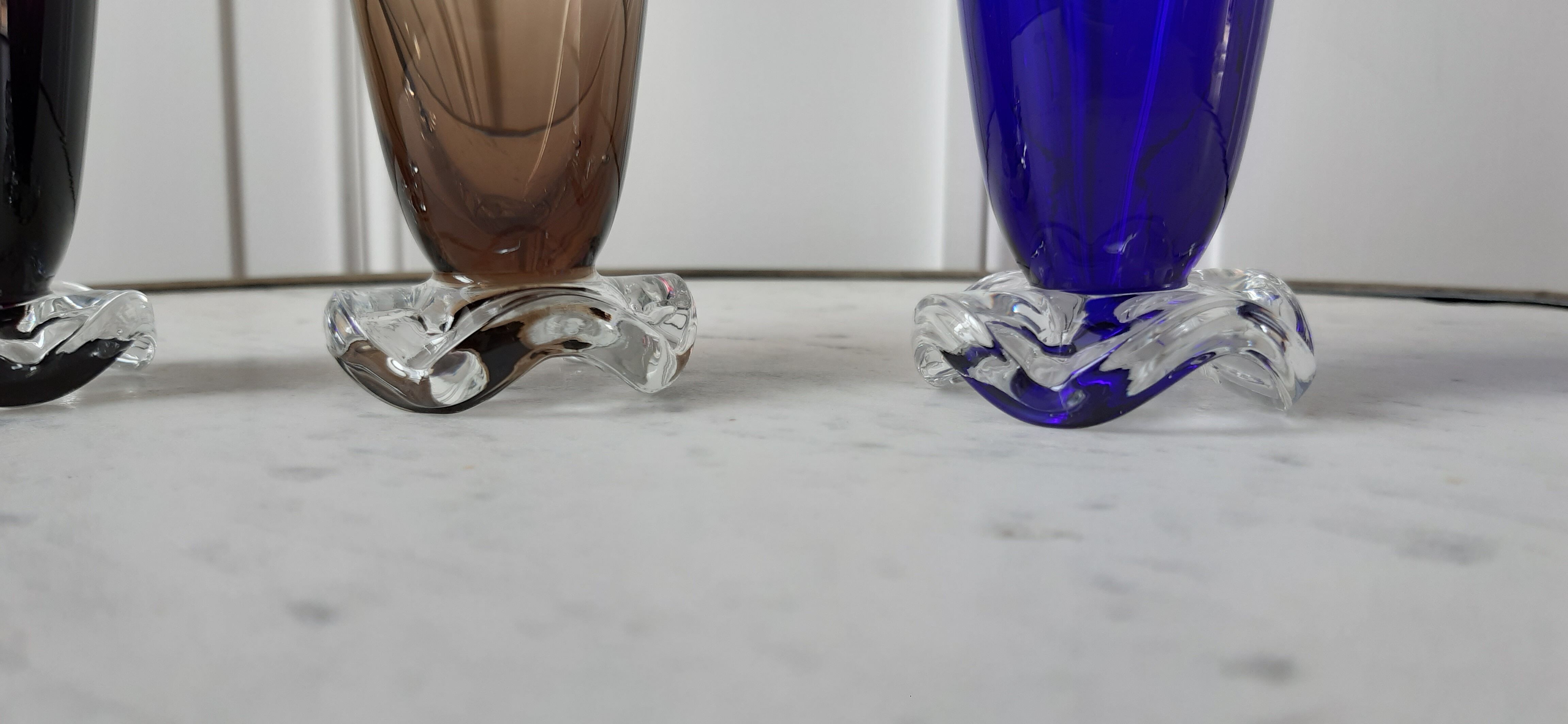 Set of 3 glasses with feet flowers design 60s-70s