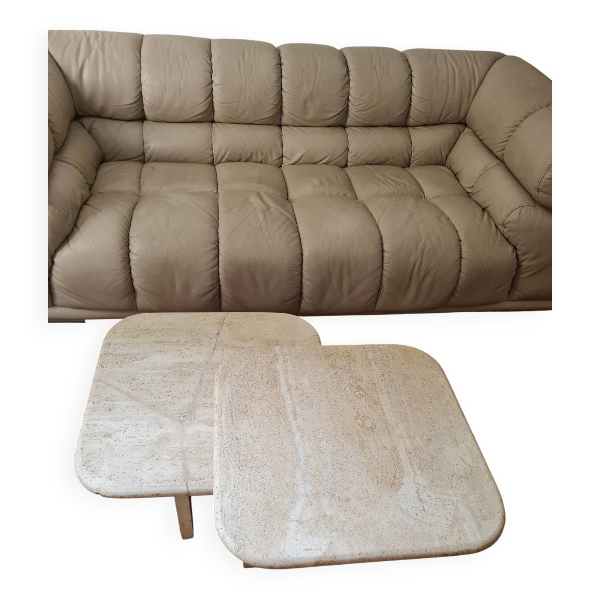 Pair of travertine nesting tables