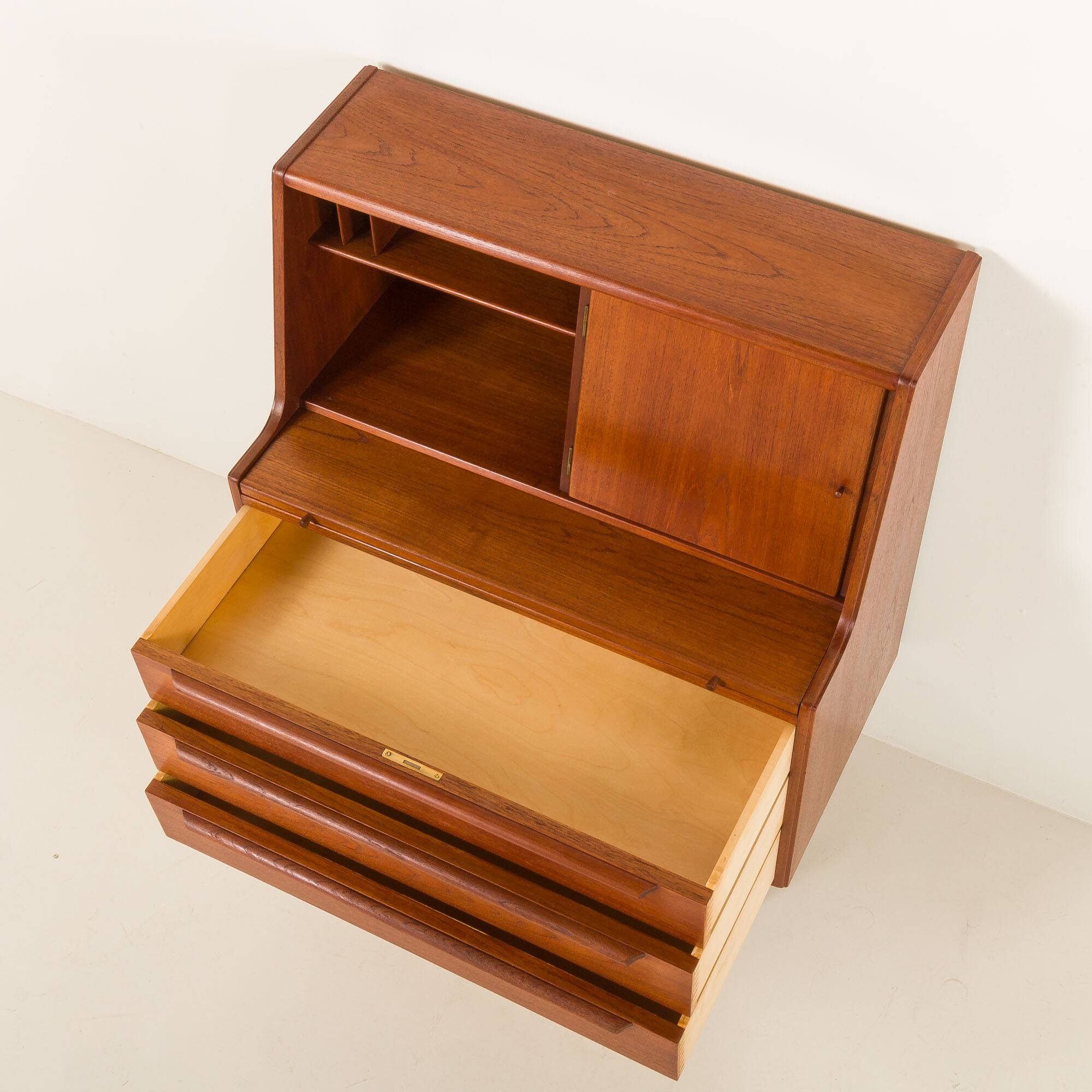 Danish  mid century teak  bureau with a hidden vanity by Ølholm Møbelfabrik