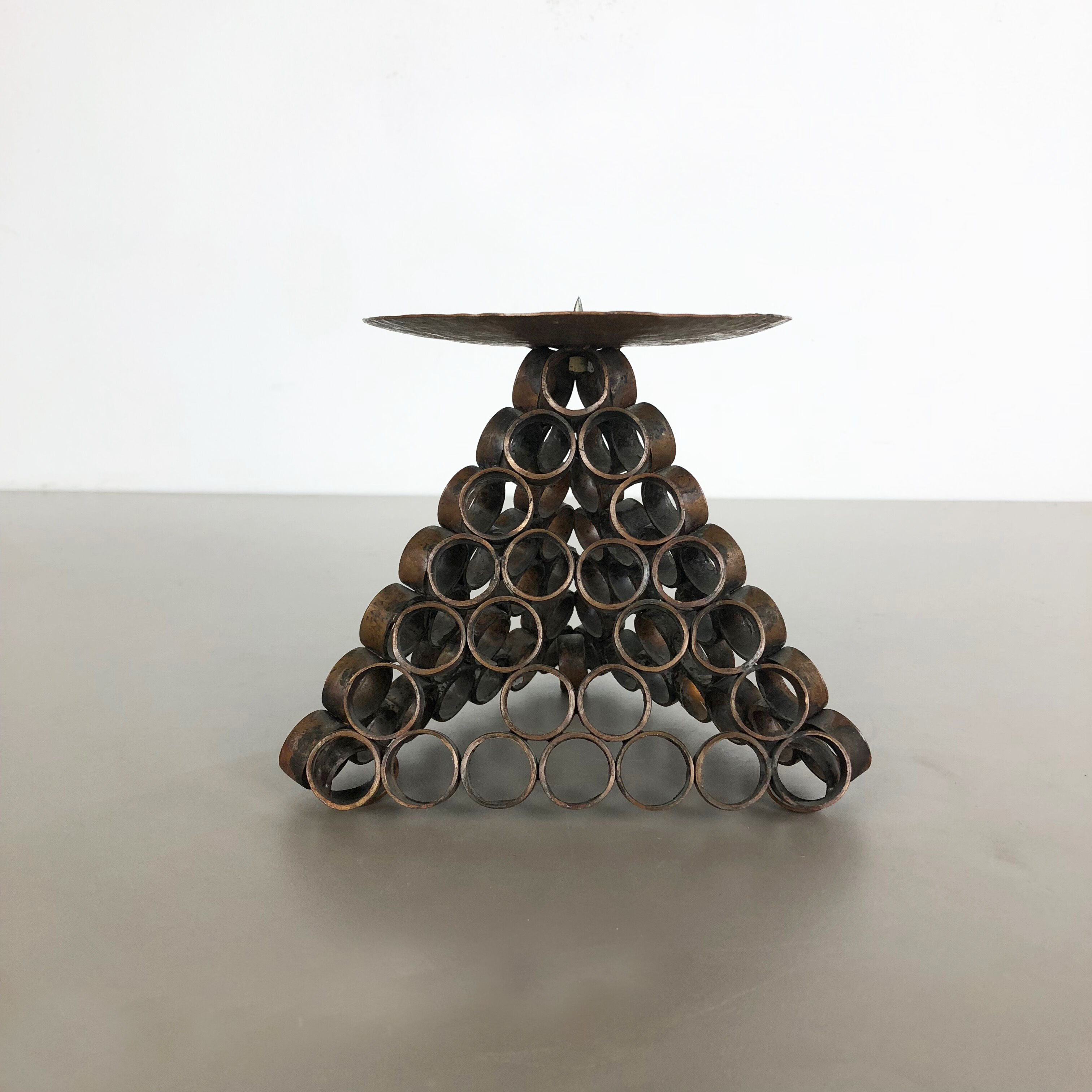 Modernist sculptural style brutalist copper candleholder, Austria 1950