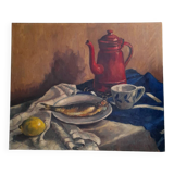 Nature morte au poisson huile sur toile