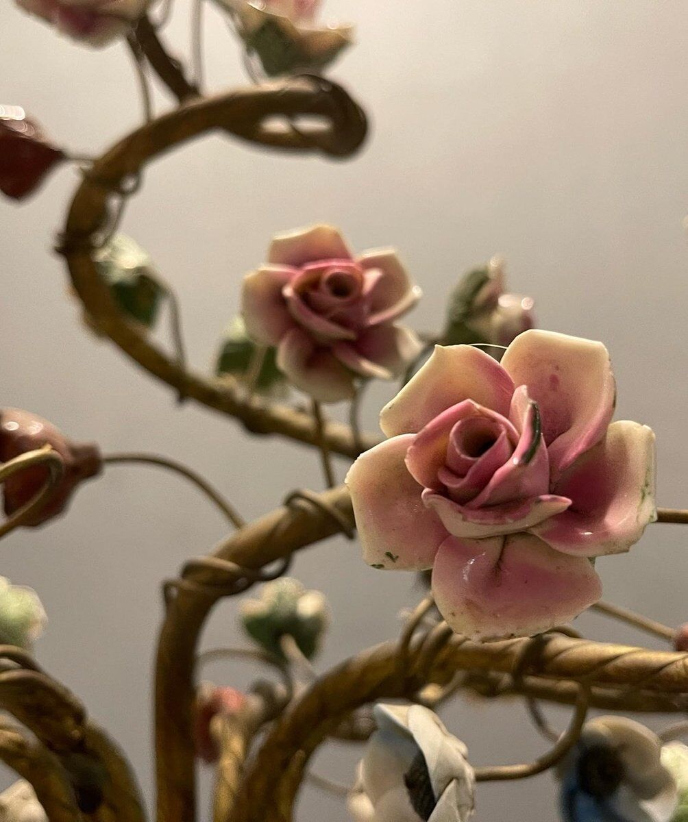 Italian Tole Ceramic Flower Chandelier, 1960s