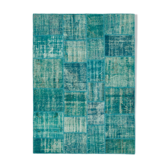 Hand-Knotted Oriental Overdyed 173 cm x 240 cm Turquoise Patchwork Carpet