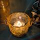 Small vase or amber bubbled glass tealight holder