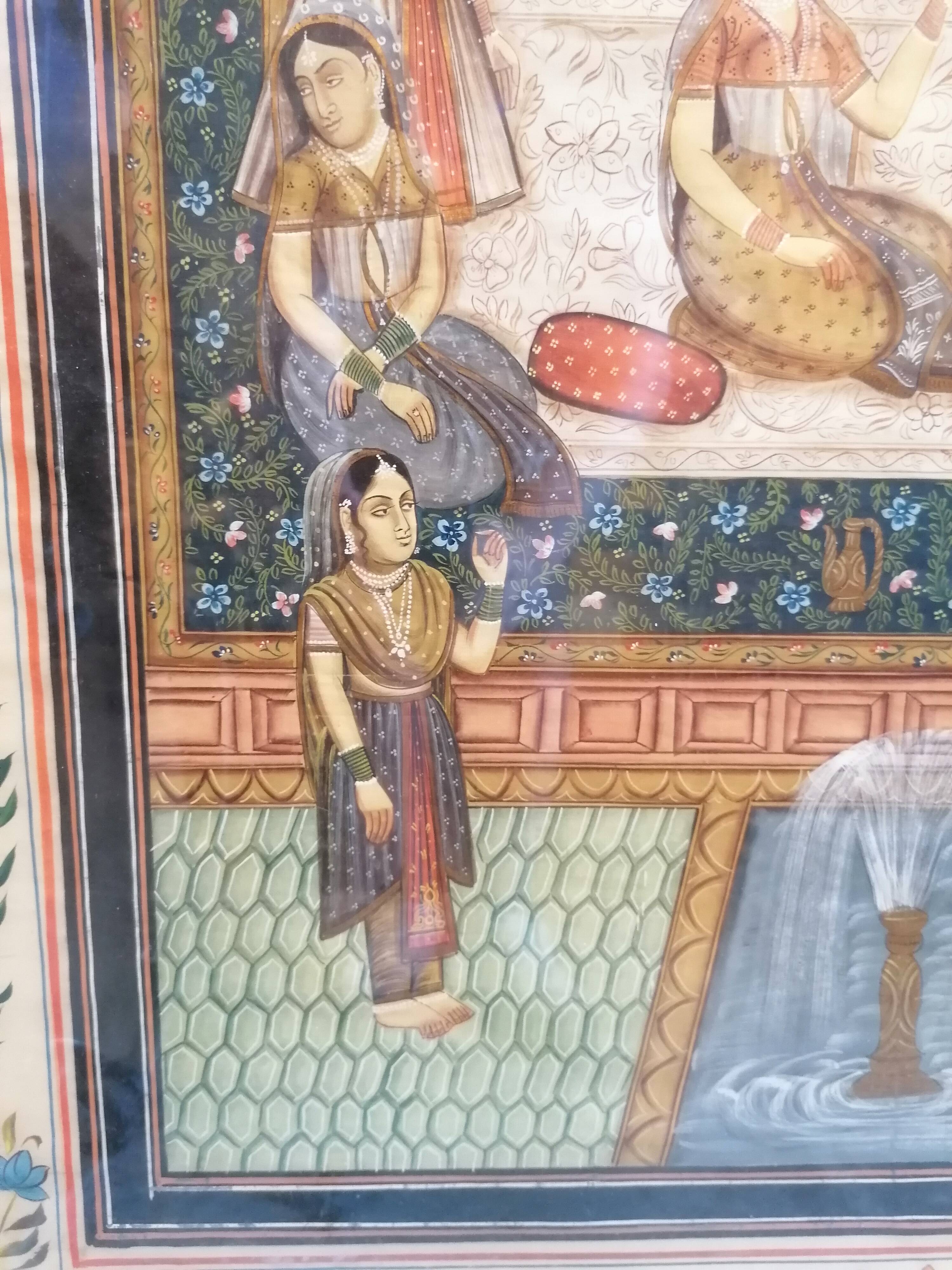 Large painting on oriental / Mughal / Indian silk (1900-1950)
