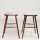 Rustic Beech Bar Stools – Striped Jacquard Fabric