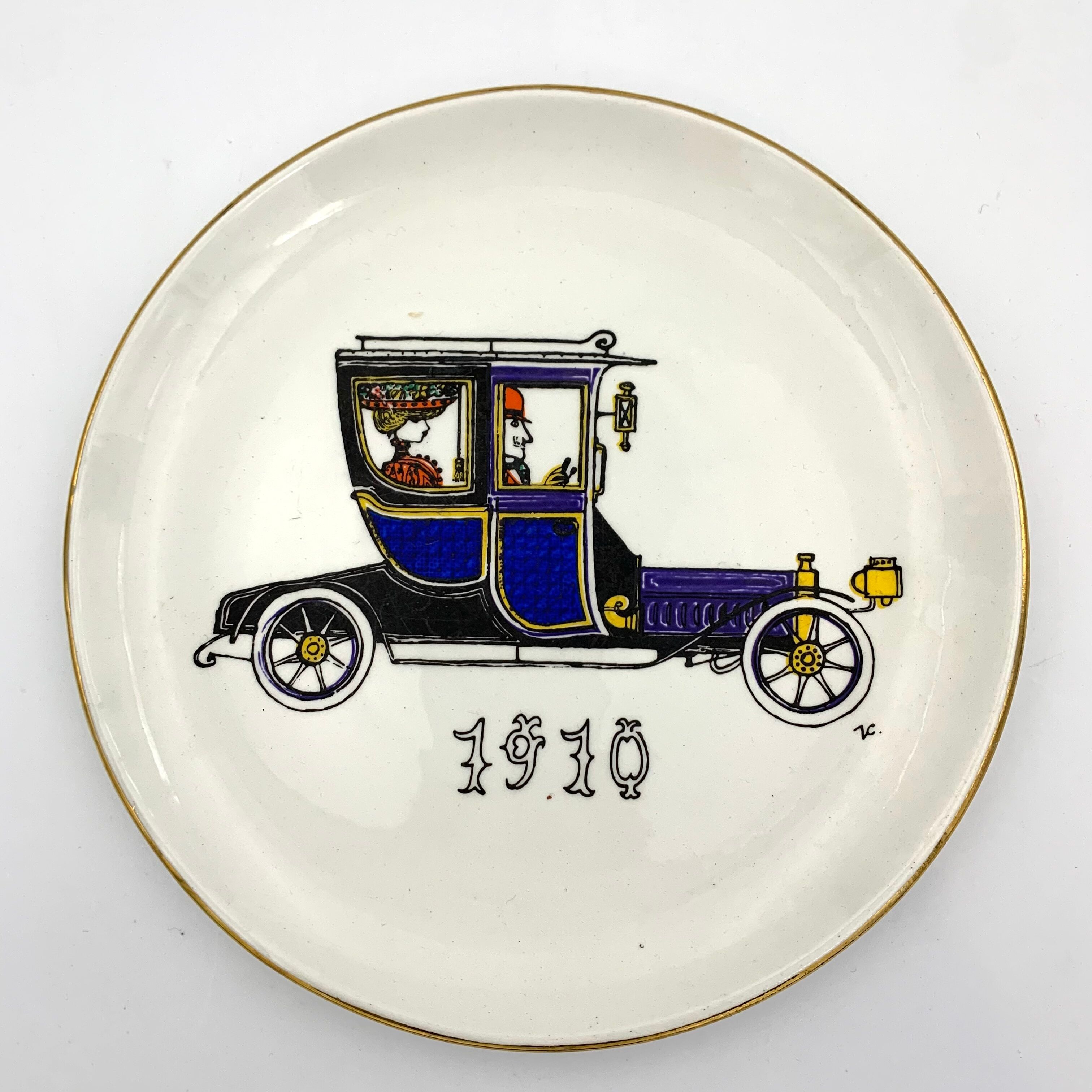 Vintage dessert service in earthenware, signed Jacques Charmoz - Val d'Or GIEN - 1950s
