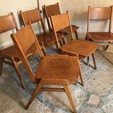 Set of 6 vintage wooden stackable chairs compass legs Germany 1960's