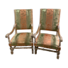 Pair of patinated Louis XIII armchairs