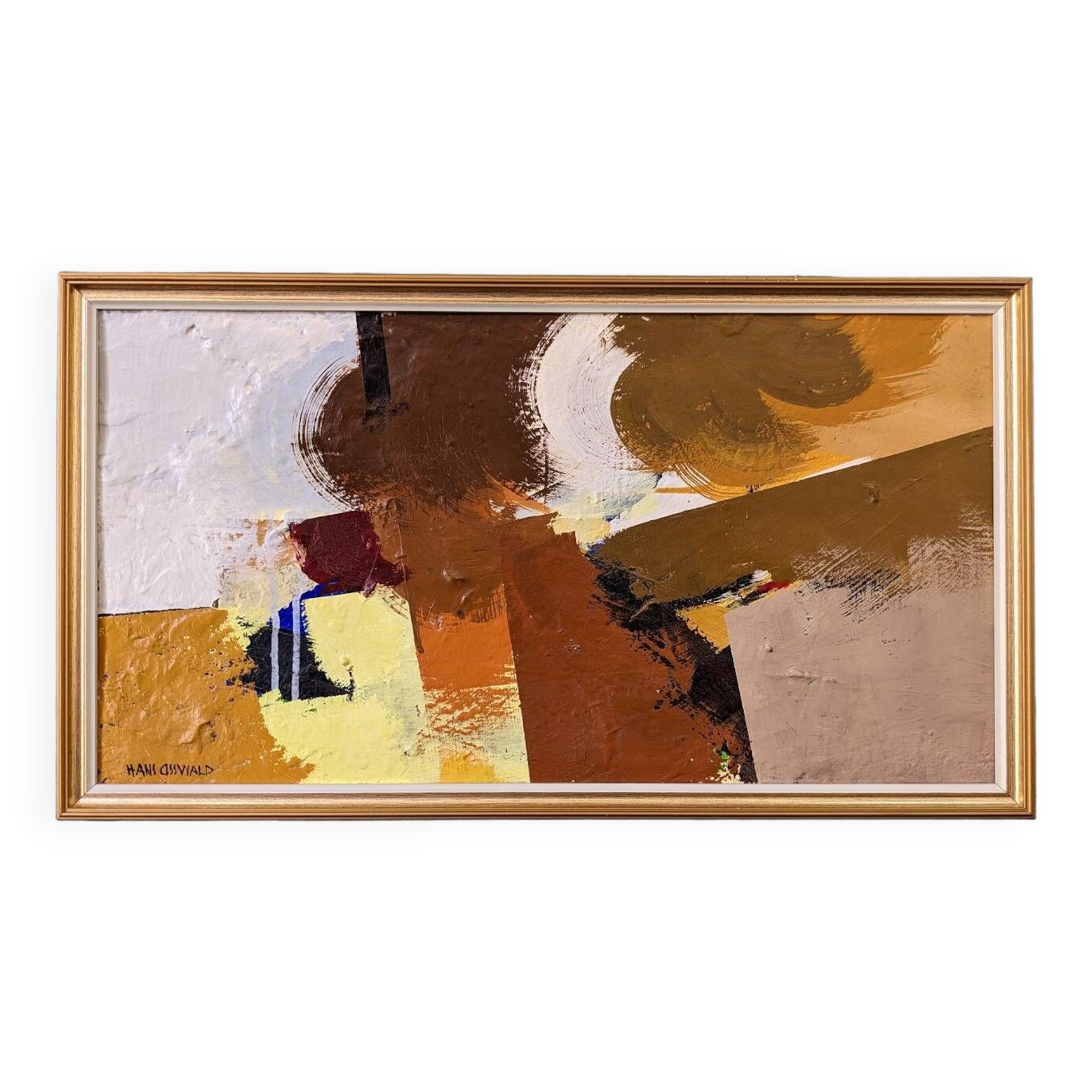 Mid-Century Modern Swedish "Autumn Rhapsody" Vintage Abstract Oil Painting, Hans Osswald