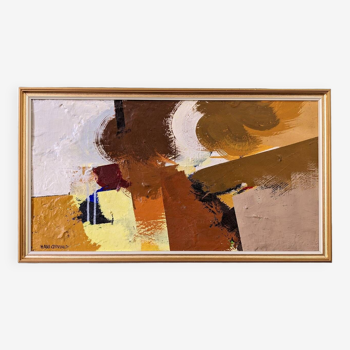 Peinture à l'huile abstraite vintage suédoise moderne du milieu du siècle « Autumn Rhapsody », Hans Osswald