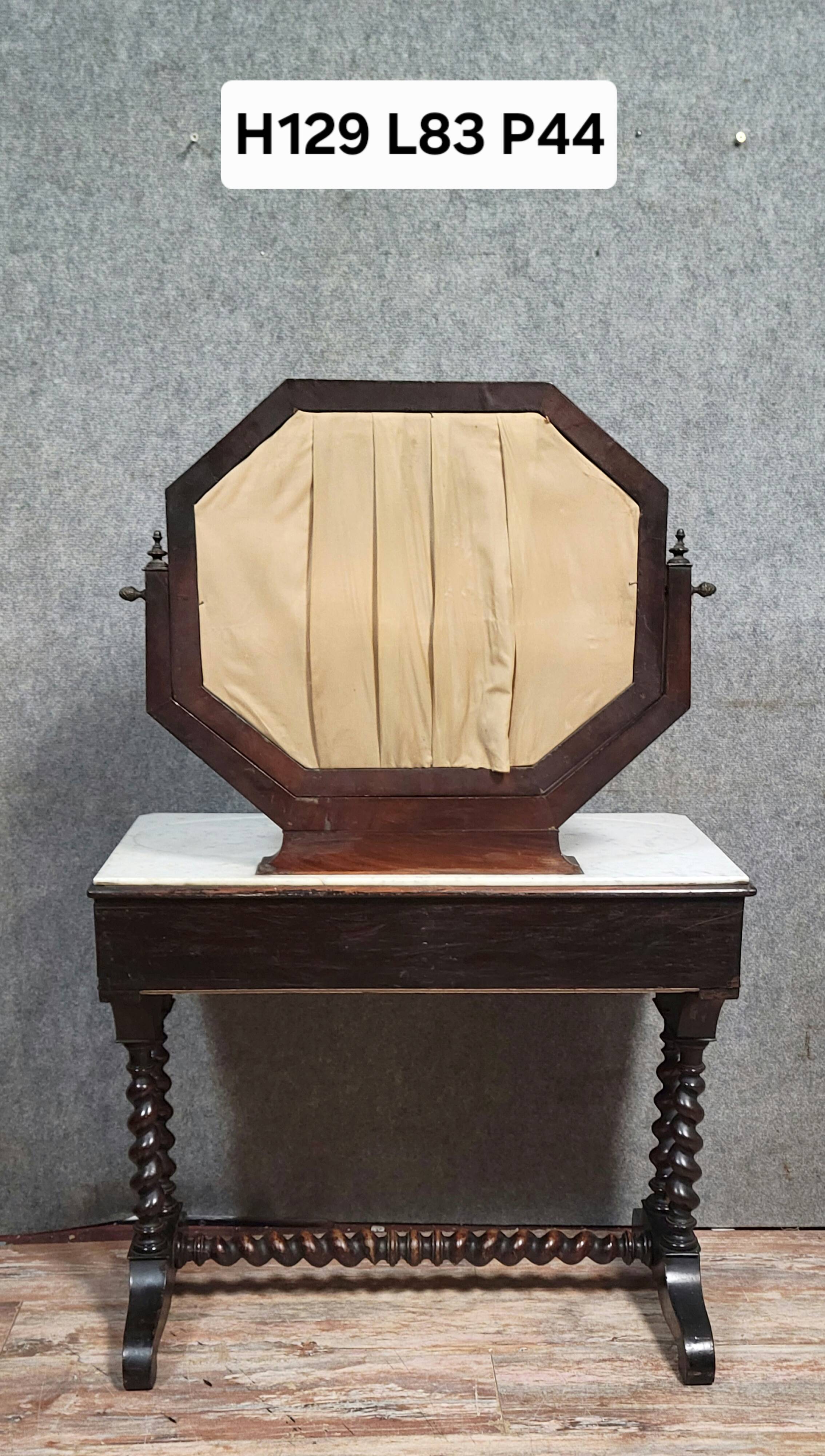 Napoleon III style dressing table in blackened wood, featuring an elegant octagonal mirror